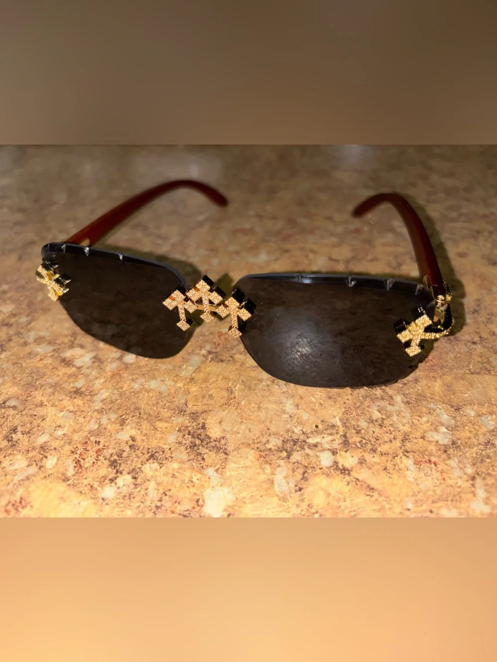 SLNP Gallery Black Sunglasses with Gold Cross Accent